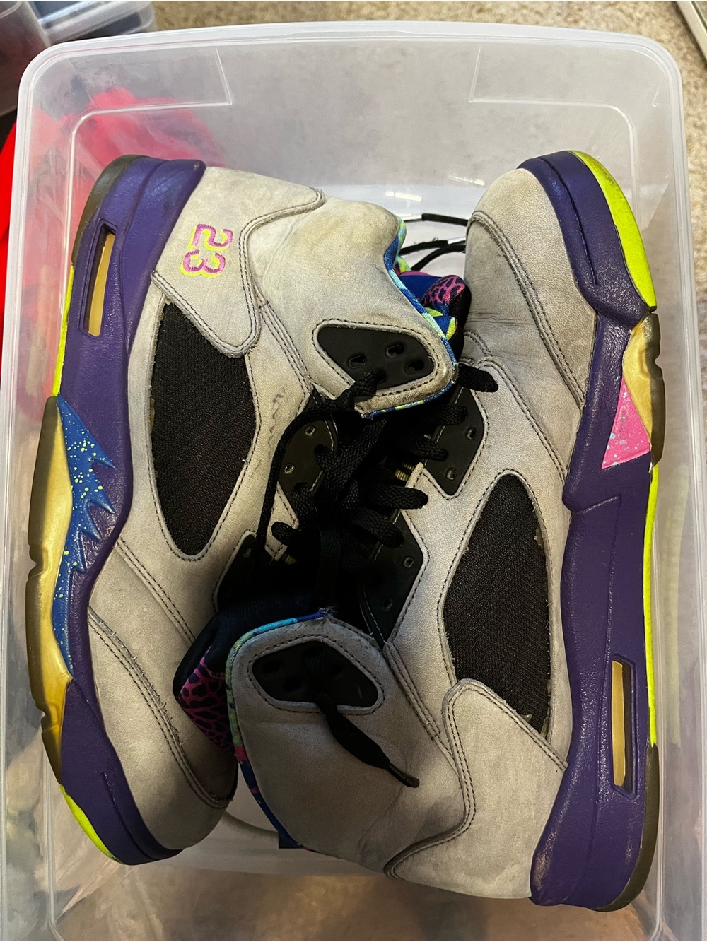 Jordan Men's Retro Athletic Shoes in Gray, Purple, Black & Neon Yellow